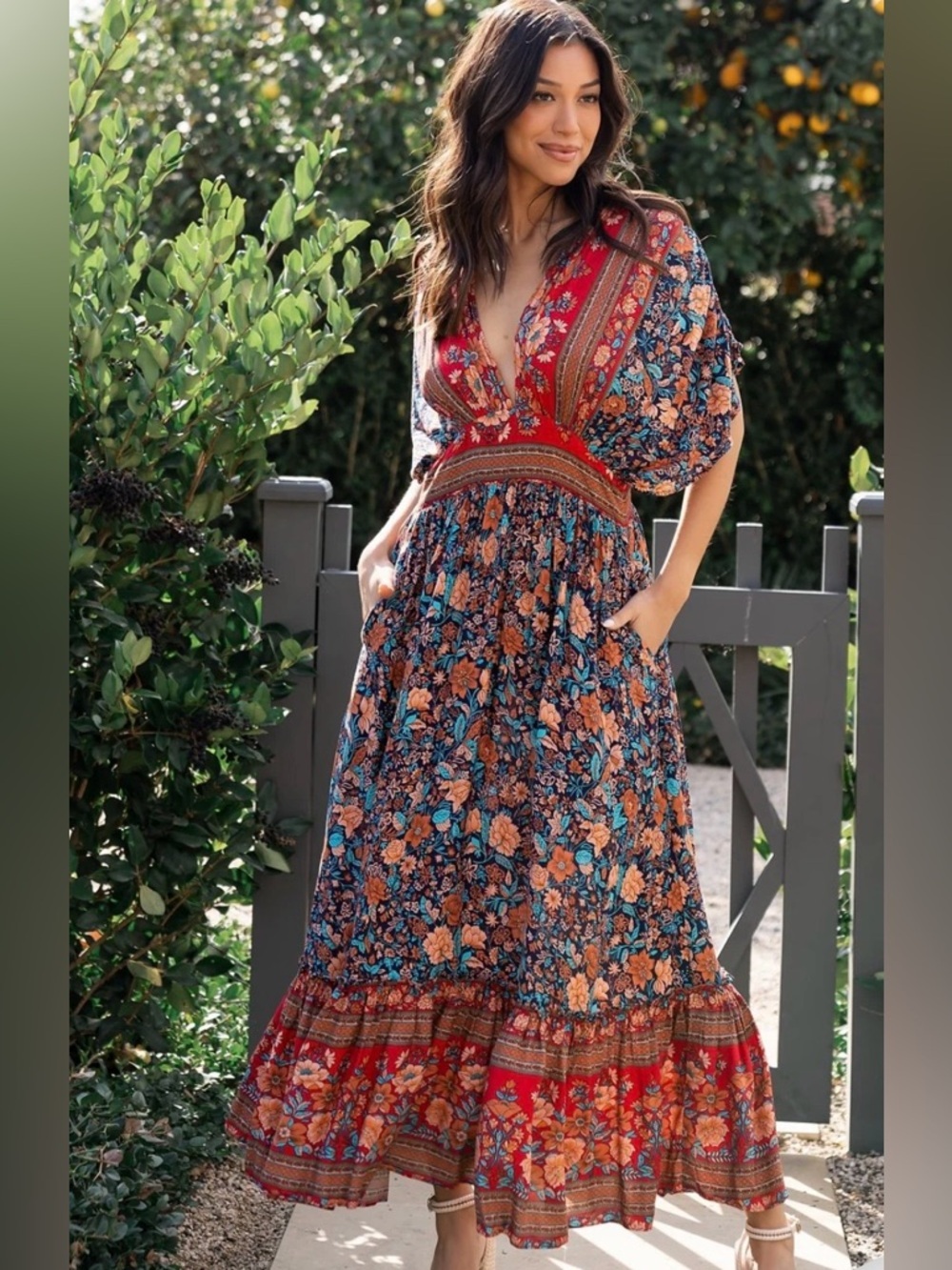 Baltic Born Boho Floral Maxi Dress Small Empire Waist